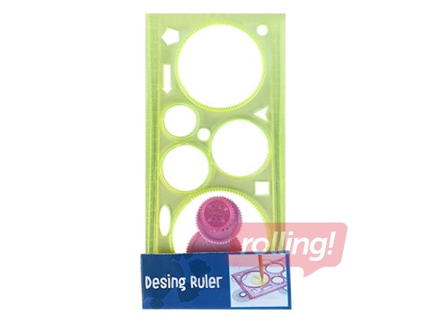 Lineāls-trafarets, figūras, dzeltens, 100x200mm