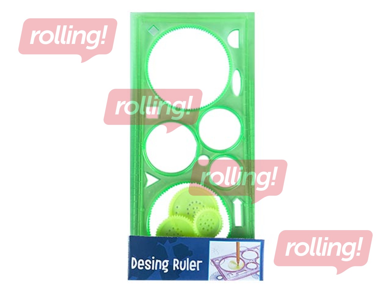 Lineāls-trafarets, figūras, zaļš, 100x200mm