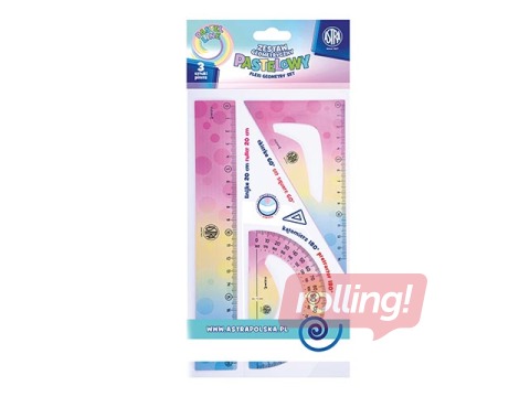 Lineālu komplekts Astra, 3 priekšmeti, lokans, pasteļkrāsas