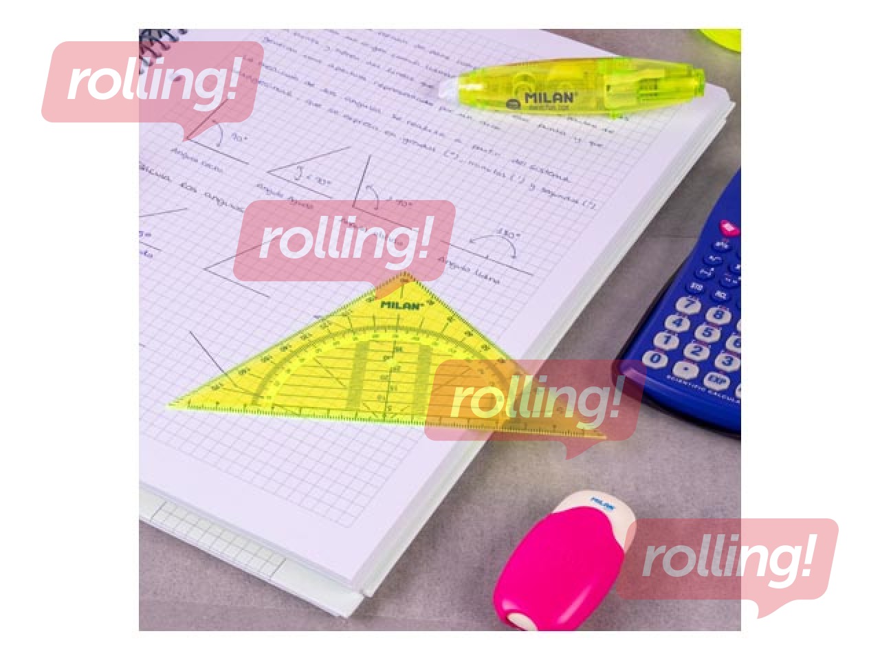 Triangle ruler + protractor Milan, yellow, 14cm, 180°