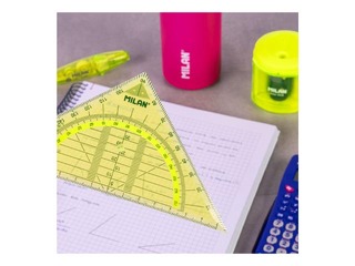 Triangle ruler + protractor Milan, yellow, 14cm, 180°