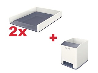 Dokumentu plaukts Leitz WOW, balts/pelēks + AKCIJA! Pērc dokumentu plauktus saņem dāvanu!