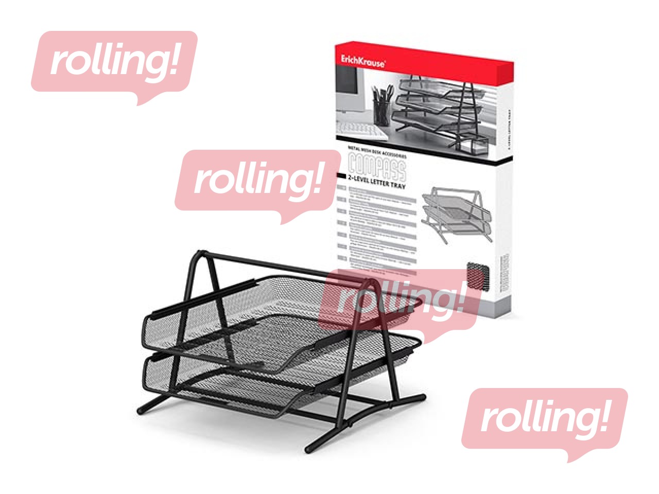 Лоток металлический для бумаг ErichKrause, 2-х уровневый, черный