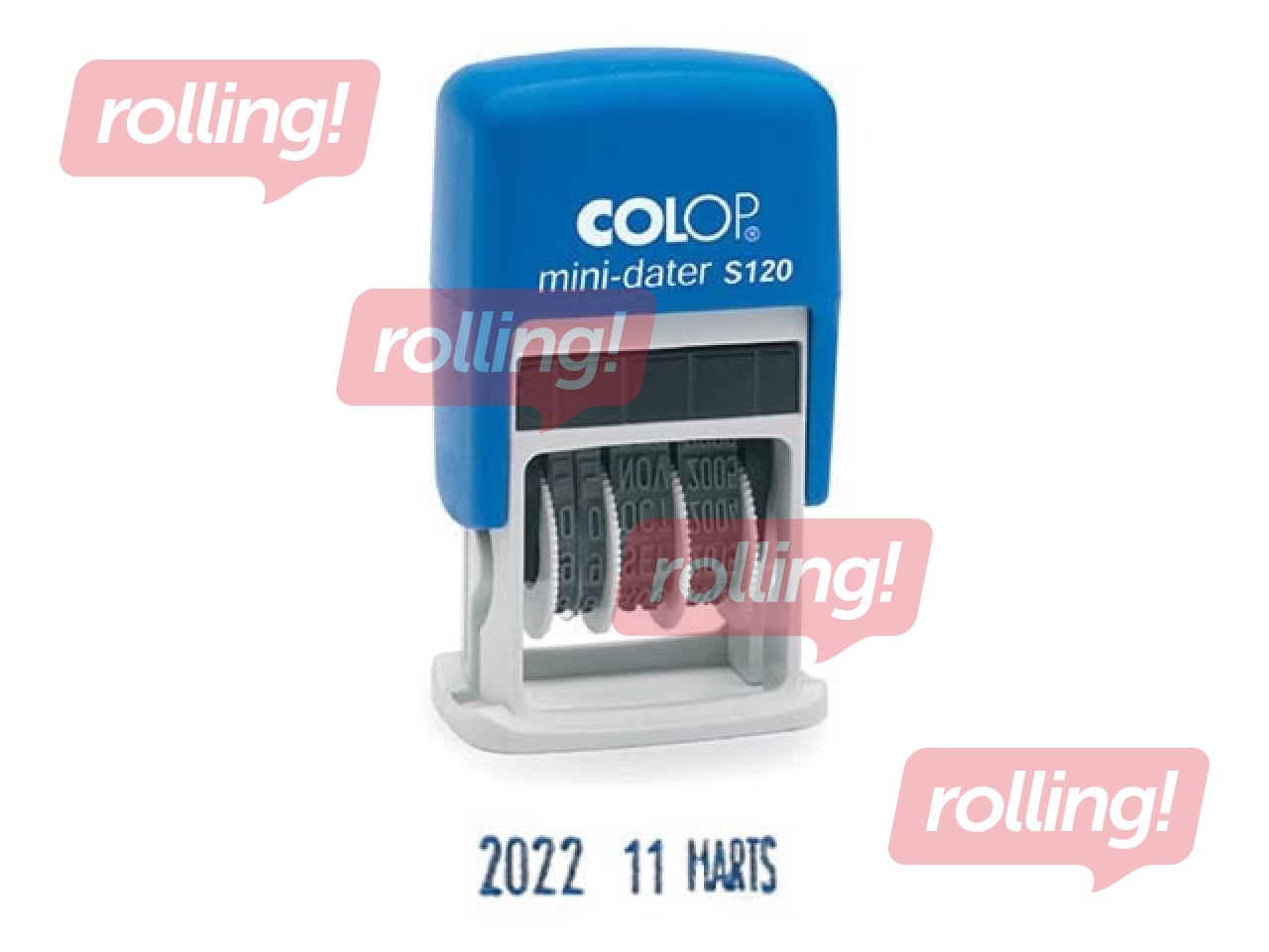 Date stamp Colop S120, day-month(in letters)-year, blue ink