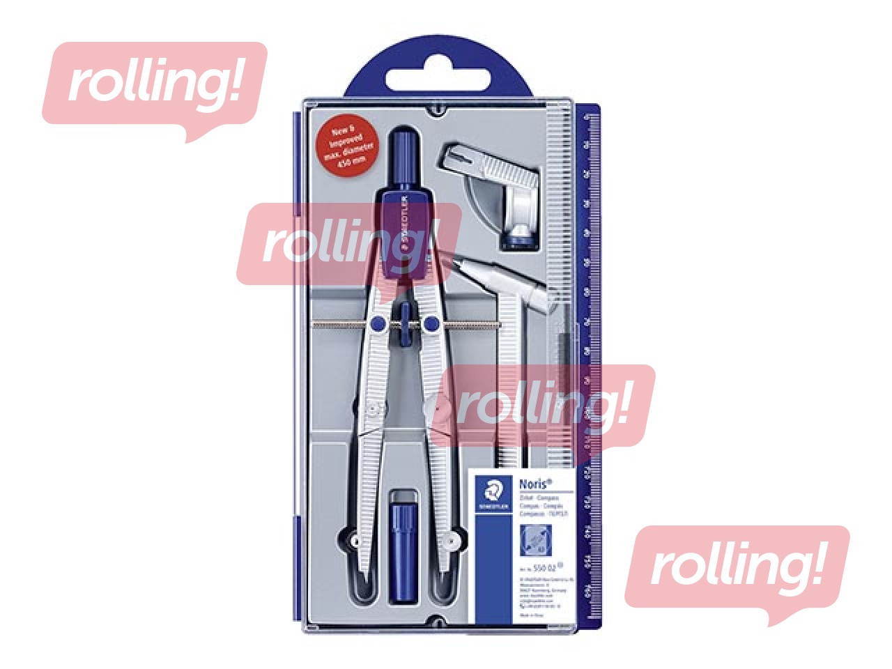 Cirkulis ar zīmuļa turētājiem un lineālu Staedtler Noris 550 01/02, zils