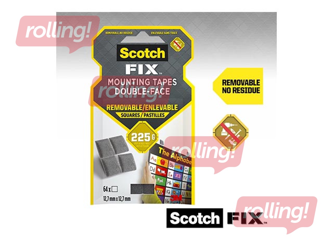 Montāžas kvadrātiņi 3M Scotch,12.7x12.7mm, noņemami
