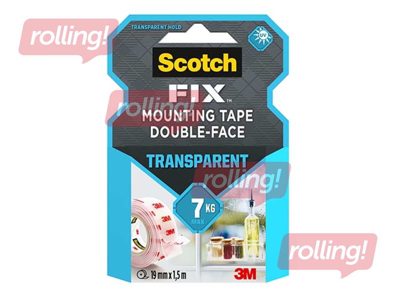 Līmlente abpusēja 3M Scotch, 19mm x 1.5m, montāžas, caurspīdīga