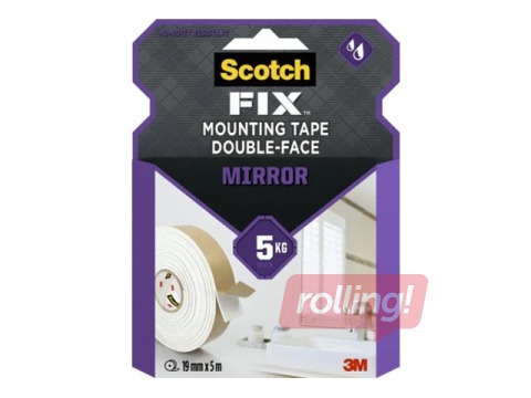 Adhesive tape, double sided 3M Scotch, Bath & Mirror, 19mm x 5m