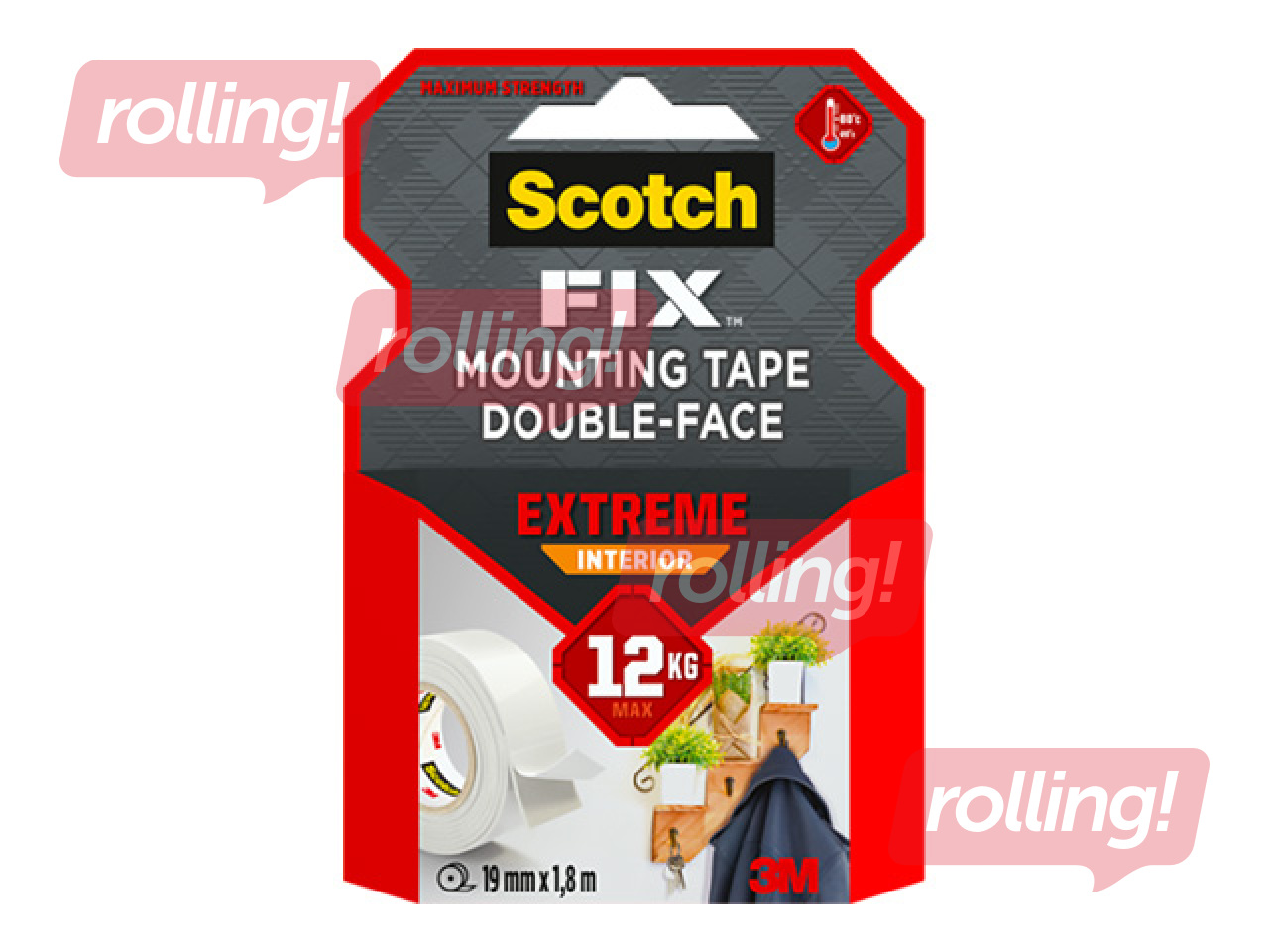 Līmlente abpusēja 3M Scotch Extreme, 19mm x 1.8m, montāžas, balta