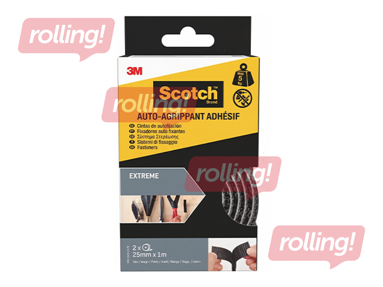 Kinnituslint kahepoolne 3M Scotch Extreme, 25mmx1m, must, 2 rulli