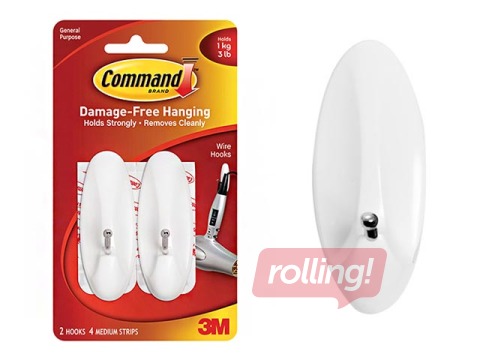 Command traatkonks liimiribaga, M, plastik, valge