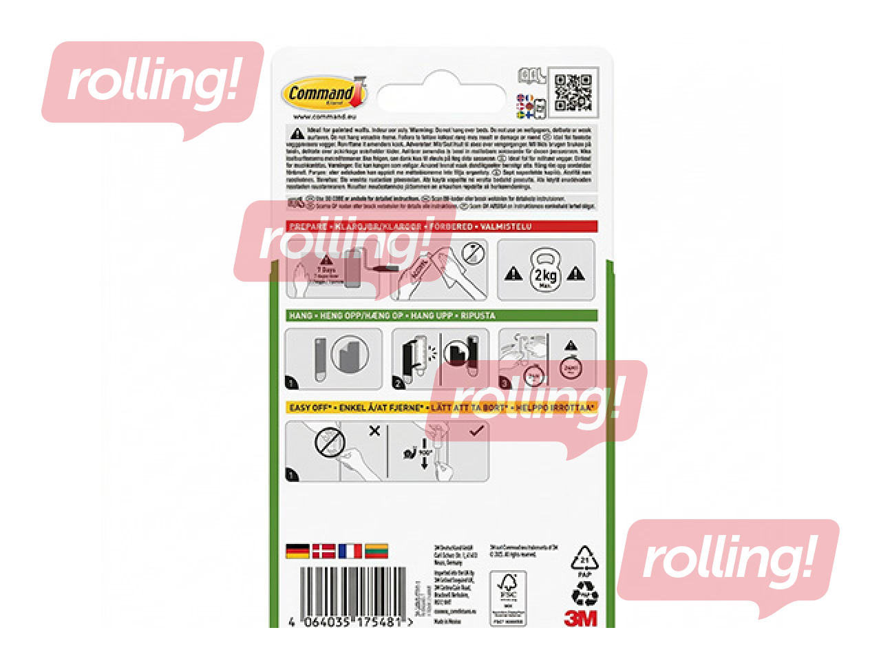 Āķis Command rāmjiem L, baltā krāsā