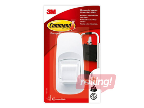 Command Jumbo konks, plastikust, kleebitav, valge