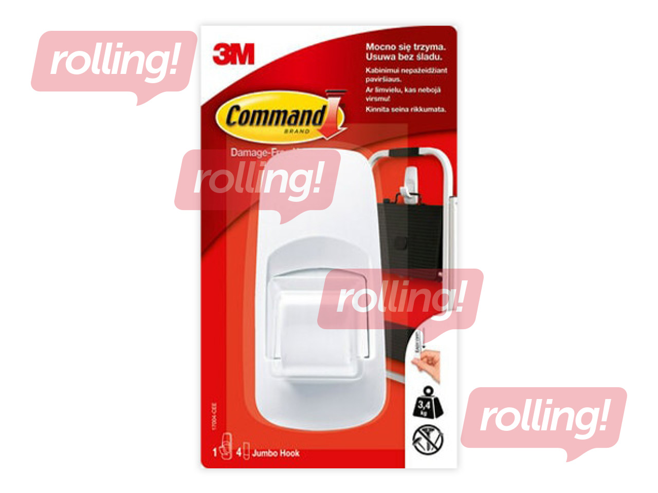 Command Jumbo konks, plastikust, kleebitav, valge