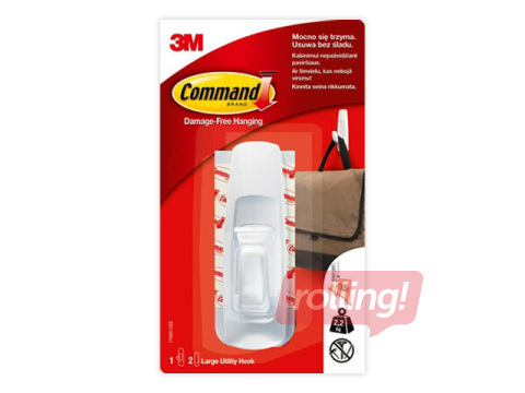 Pakaramais Command Large Utility Hook, plastmasas, pielīmējams, balts
