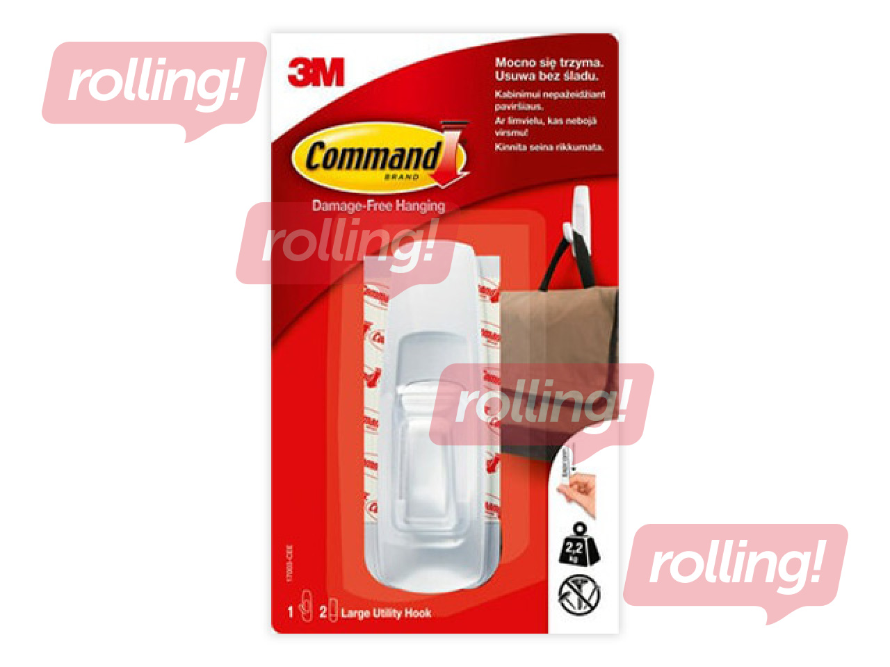 Pakaramais Command Large Utility Hook, plastmasas, pielīmējams, balts