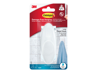 Command Bath Large Towel Hook, plastic, adhesive, white