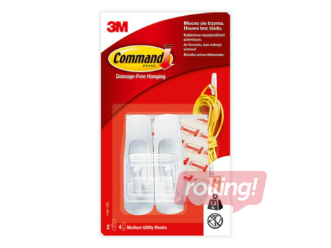 Konks Command Medium 17001, plastik, liimitav, valge, 2tk