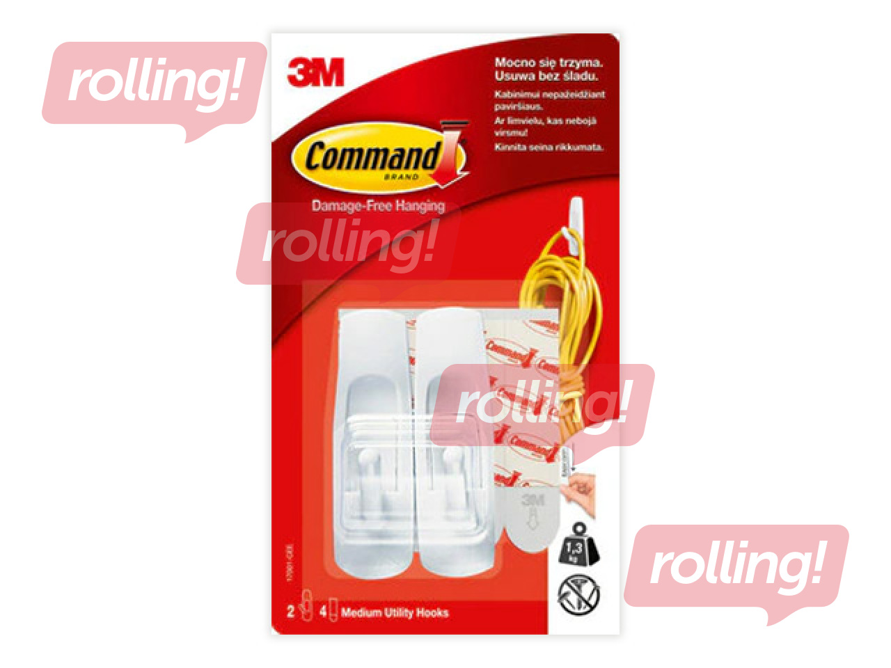 Pakaramais Command Medium 17001, plastmasas, pielīmējams, balts, 2 gab.