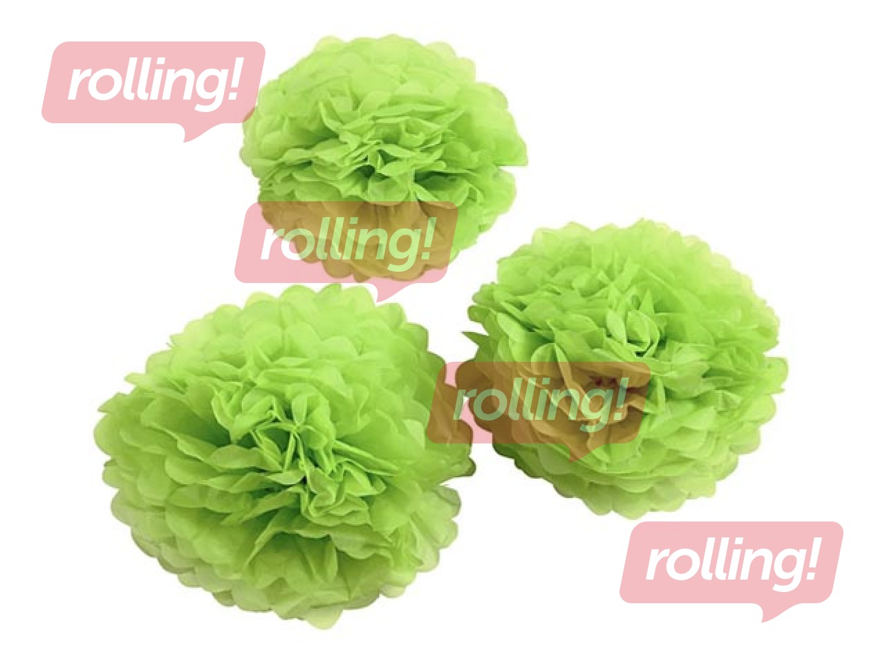 Tissue pompons, lime green, 3 pcs.