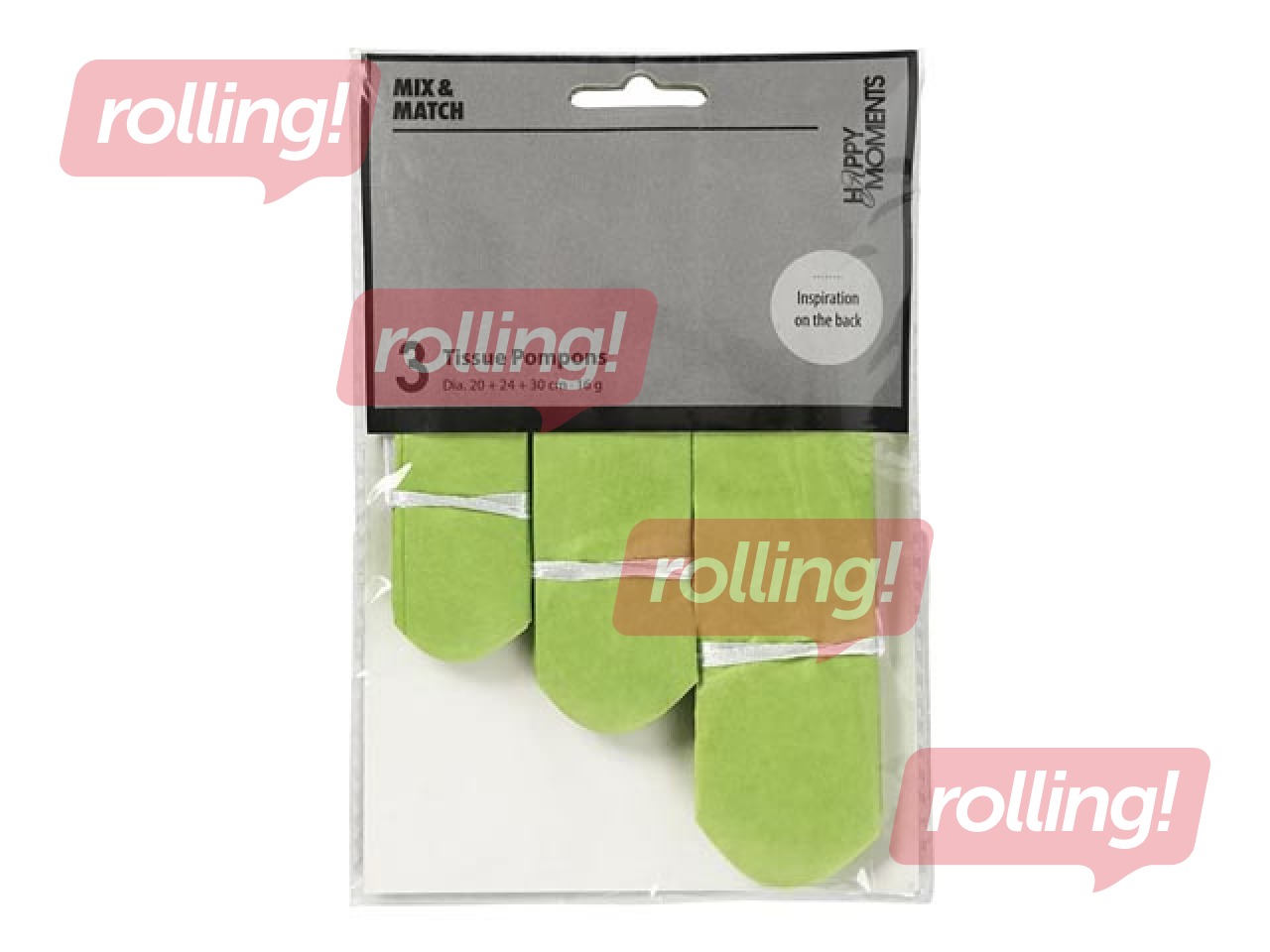Tissue pompons, lime green, 3 pcs.