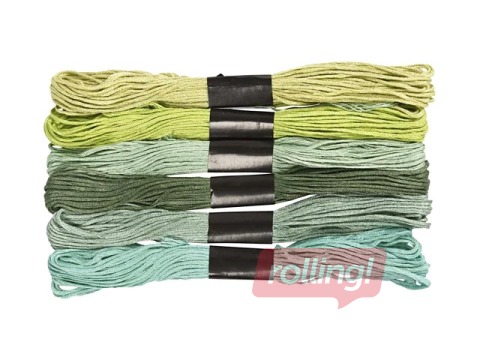 Izšūšanas diegi, zaļie toņi, 6 gab.