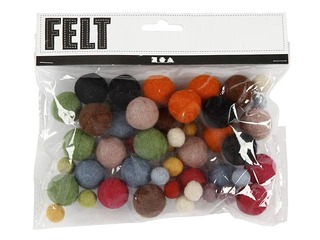 Filca bumbiņas, 10-20 mm, 52 gb., dažādas krāsas