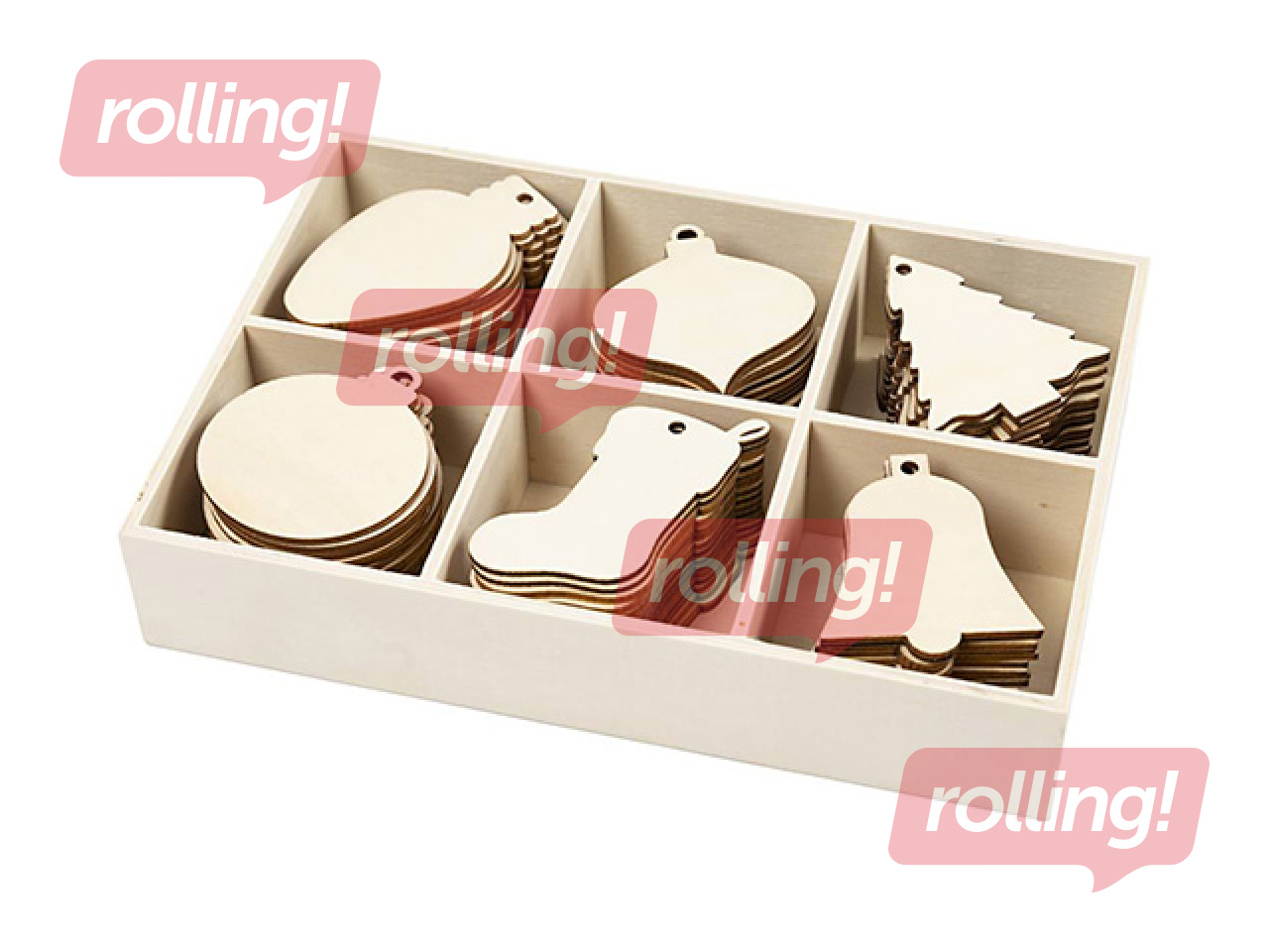 Ziemassvētku eglītes rotājumi, koka, 90 gab.