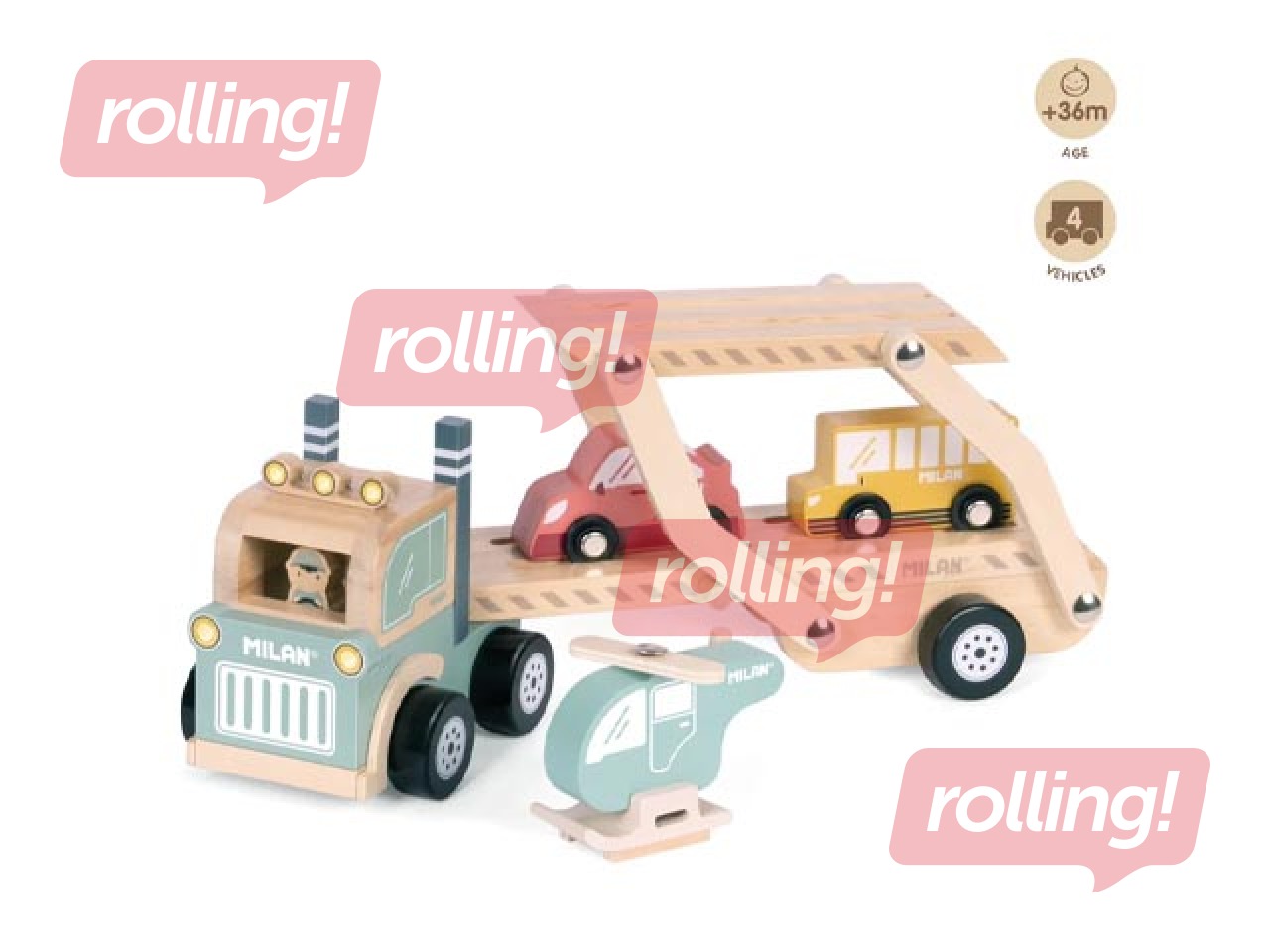 Attīstošā koka rotaļlieta Milan, Wheels on the road