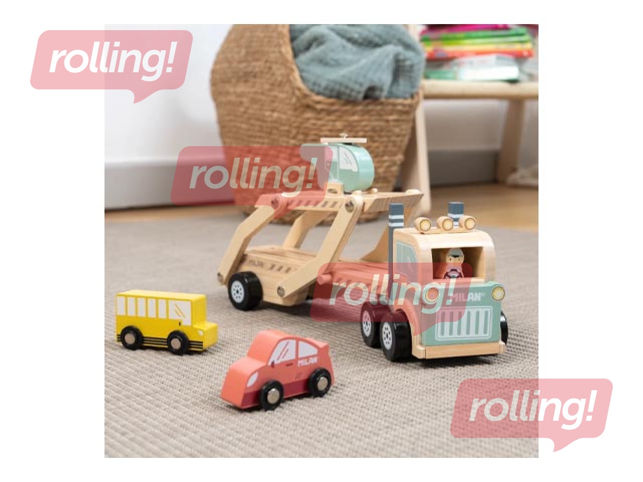 Attīstošā koka rotaļlieta Milan, Wheels on the road