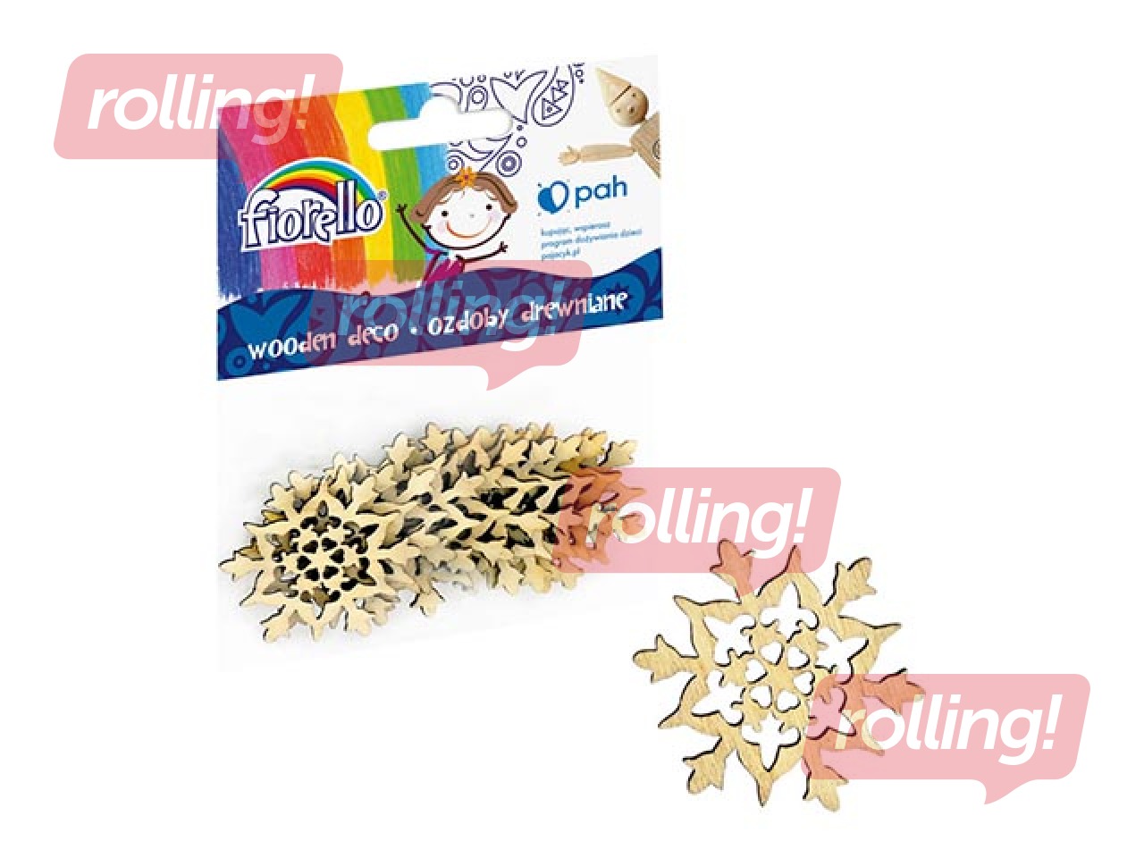 Wooden decorations Fiorello, snowflake, 10 pcs.