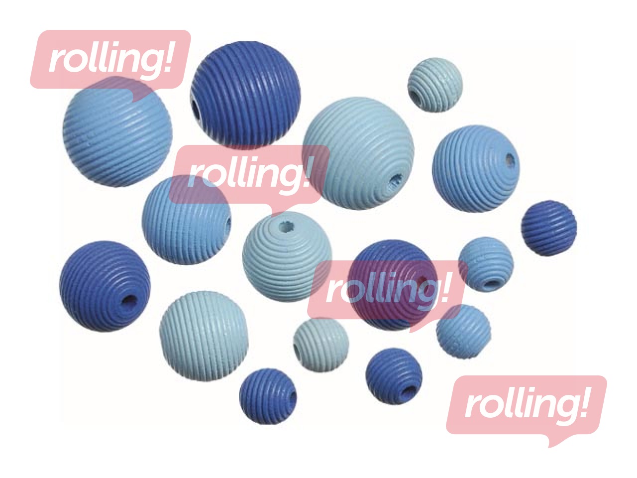 Koka pērlītes, 20 gab., zilas, dažādi izmēri