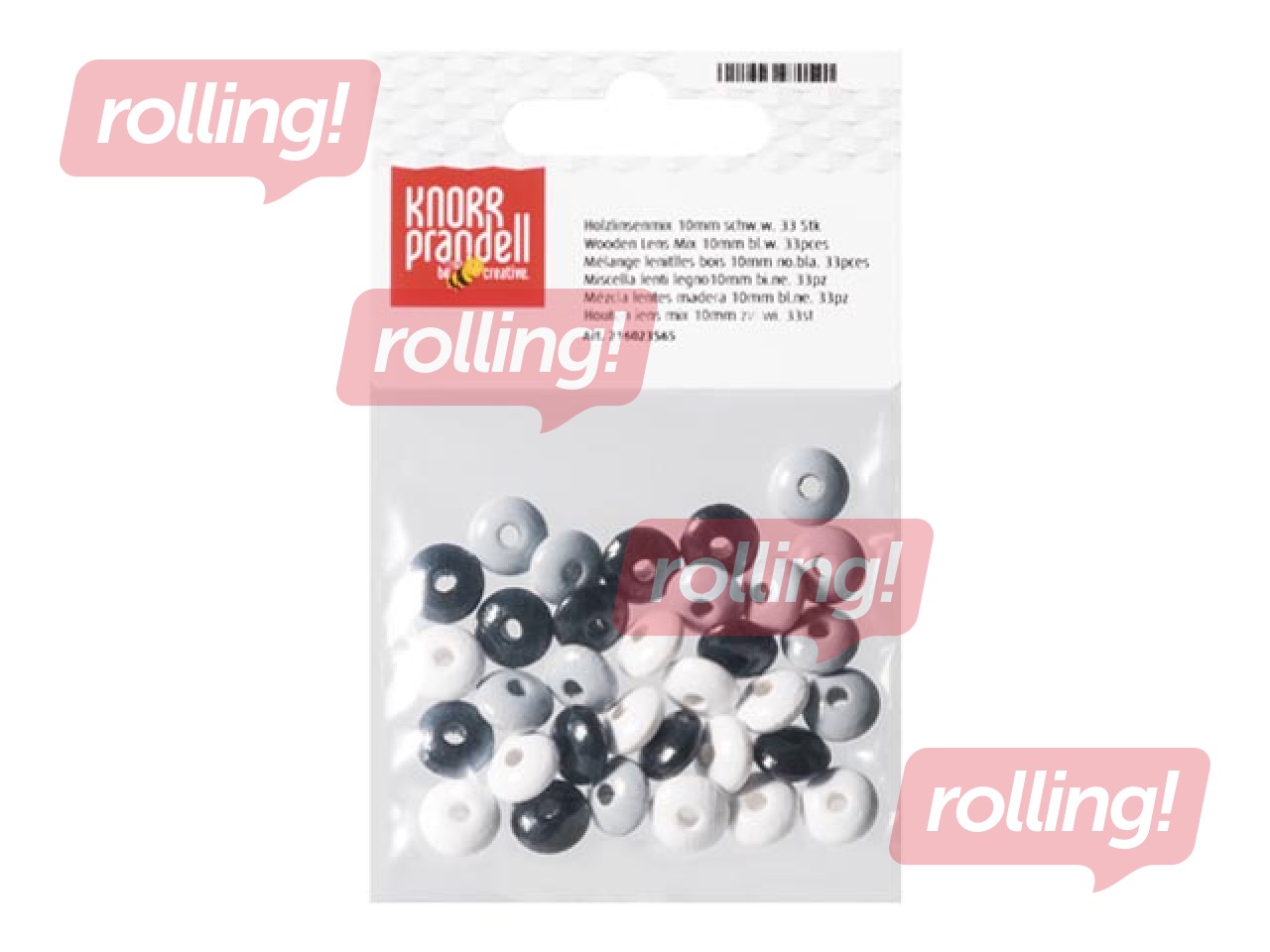 Koka pērlītes, 20 gab., melnas-baltas-pelēkas, 10mm