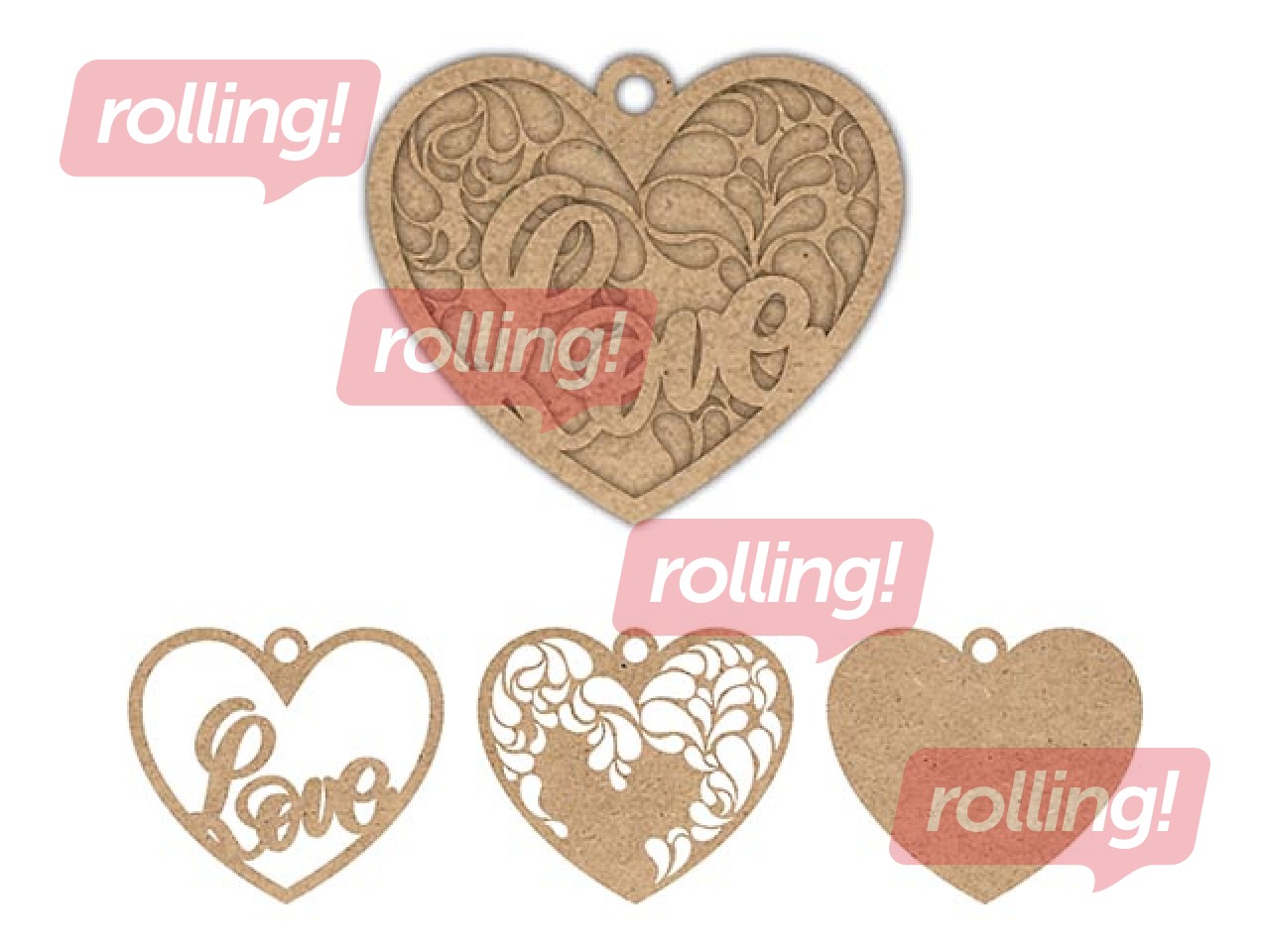 MDF blanks for decoration, hearts, 3 pcs.