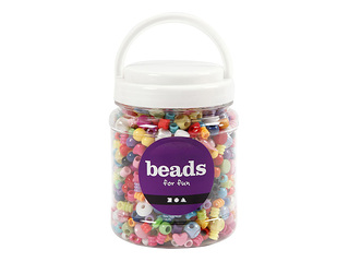 Plastic bead assortment, assorted colors, 700ml