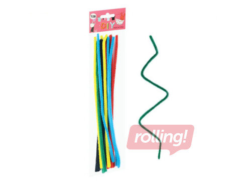 Šenila kociņi (pūkaina stieple), 0.6 x 30cm, 15 gab., 5 krāsas