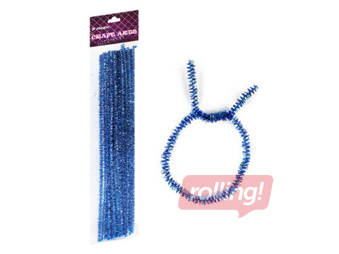 Chenille stems, 0.6 x 30cm, 15pcs., blue glitter