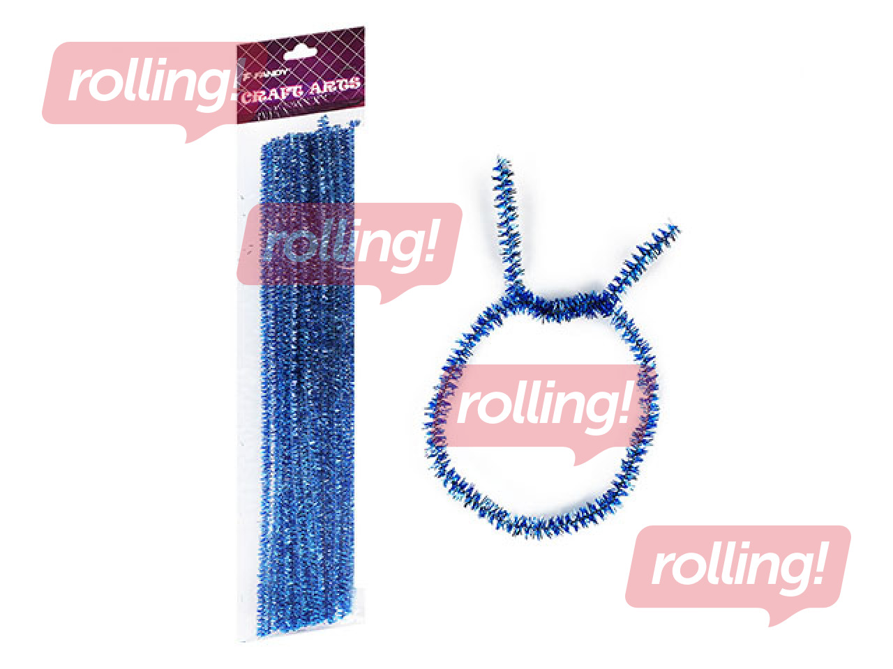 Chenille stems, 0.6 x 30cm, 15pcs., blue glitter