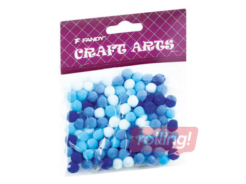 Pompons, 10-45mm, 120pcs., blue