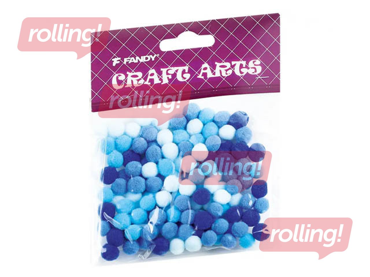 Pompons, 10-45mm, 120pcs., blue