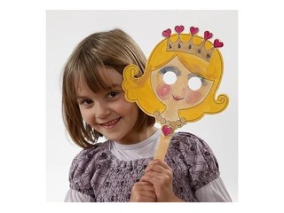 Wooden masks with eyeholesand handle, 16 pcs.