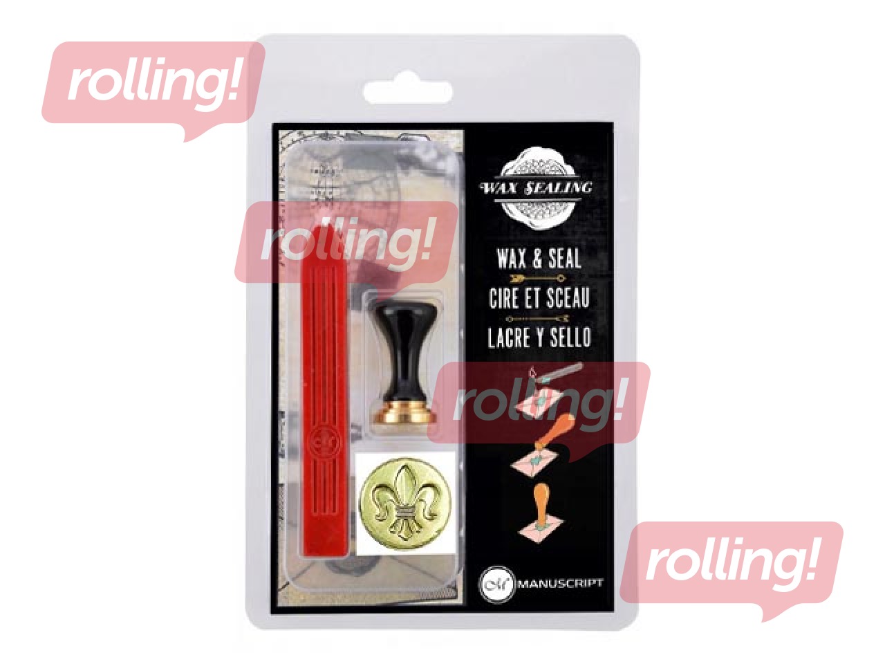 Vaska spiedoga komplekts (D:1.7cm) un zīmogu vasks 9.7cm, sarkans