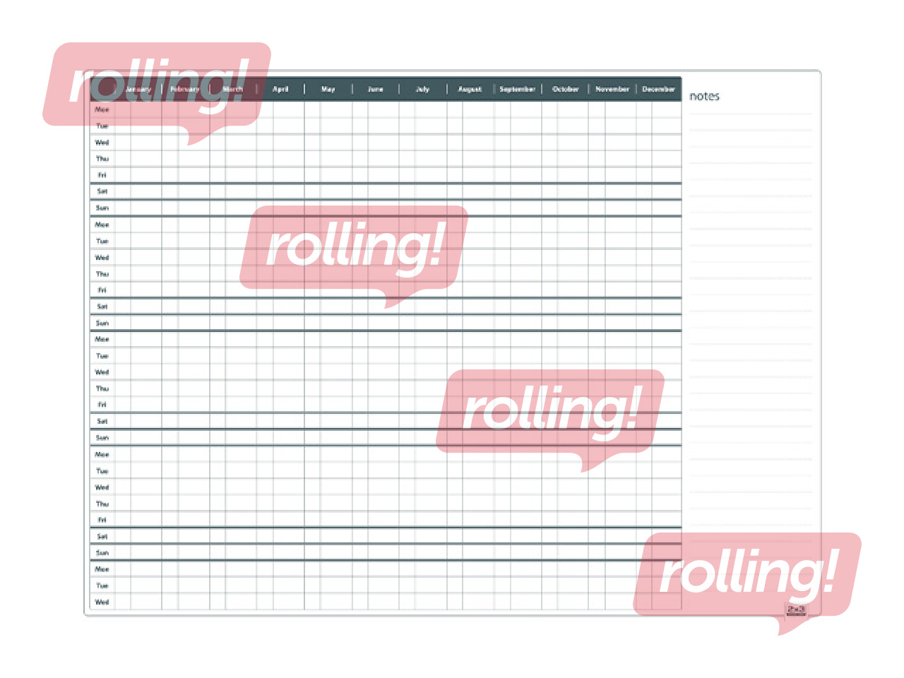 Sienas plānošanas tāfele 2x3, gads, 120 x 90 cm
