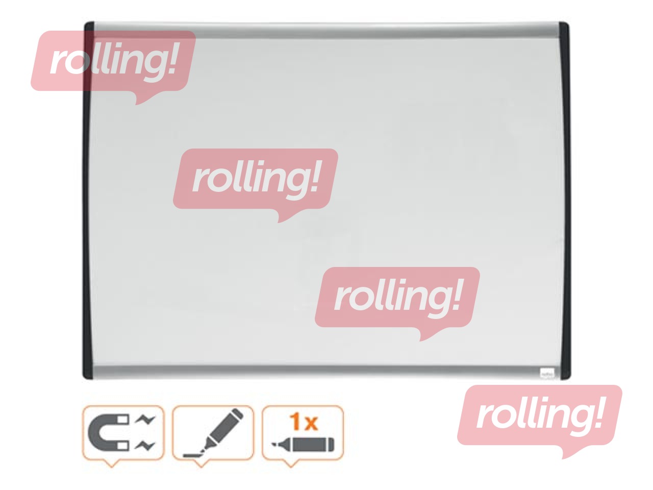 Tāfele Nobo, maza, magnētiska, ar sudraba un melnu izliektu rāmi, 58.5 x 43 cm