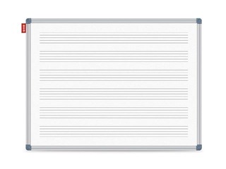 Wall board with aluminium frame and music staff lines, lacquered, white, 170x100cm