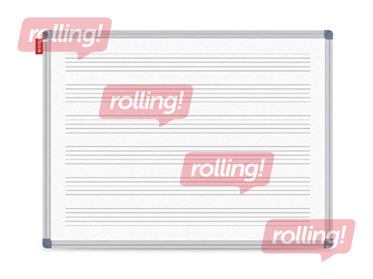 Wall board with aluminium frame and music staff lines, lacquered, white, 170x100cm