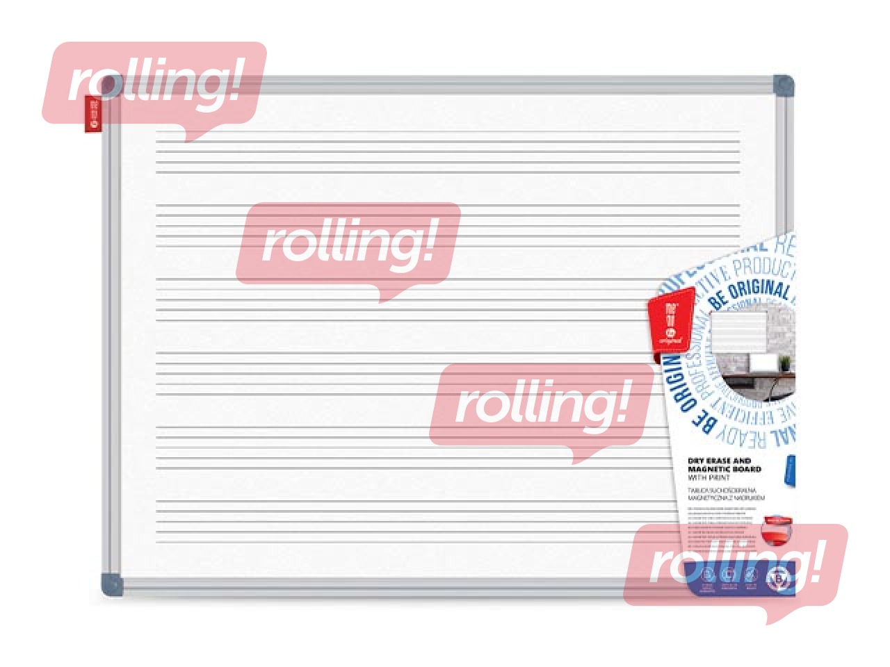 Wall board with aluminium frame and music staff lines, lacquered, white, 170x100cm