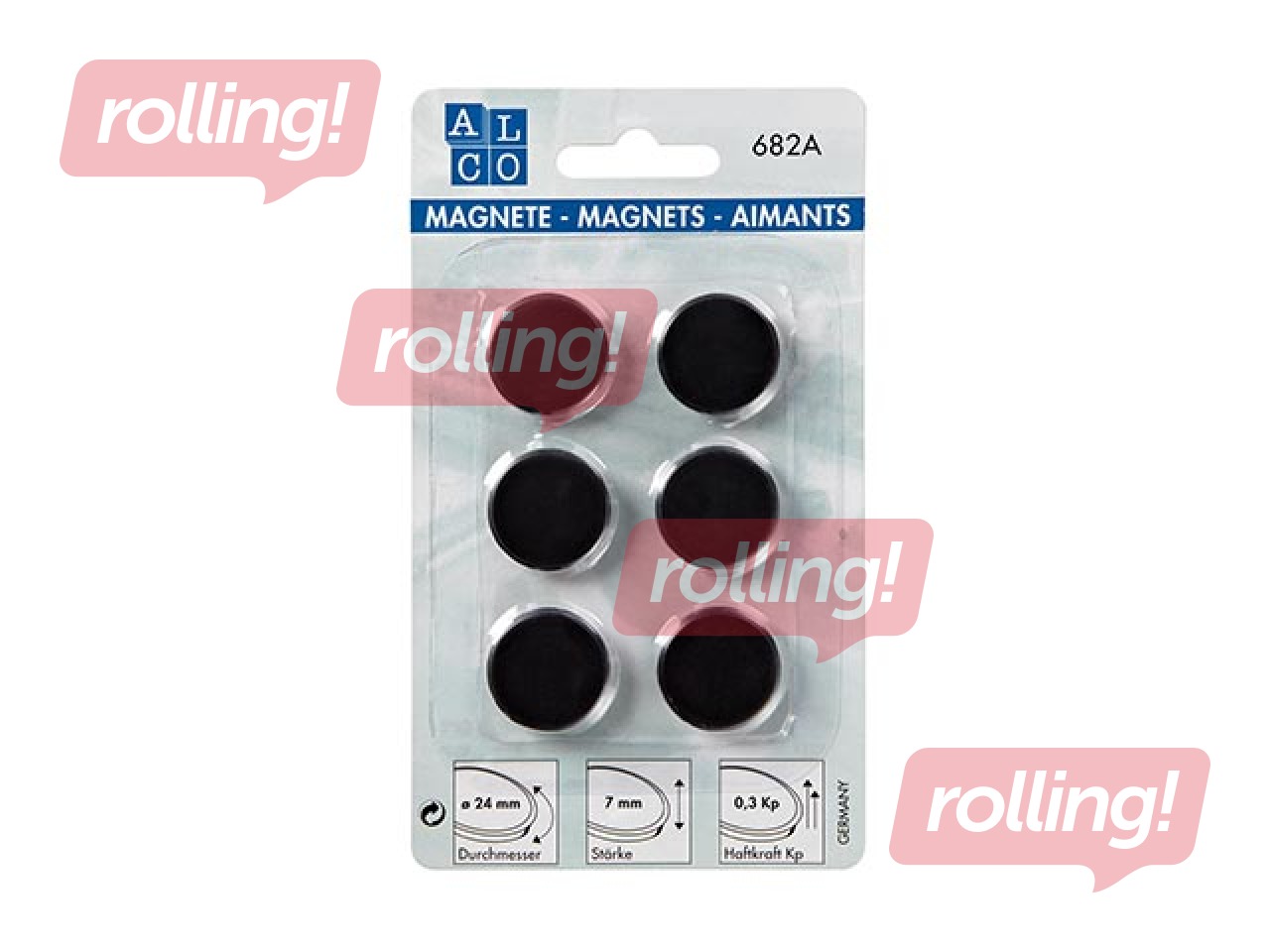 Magnēti apaļi ALCO 24 mm, 6 gab., melni
