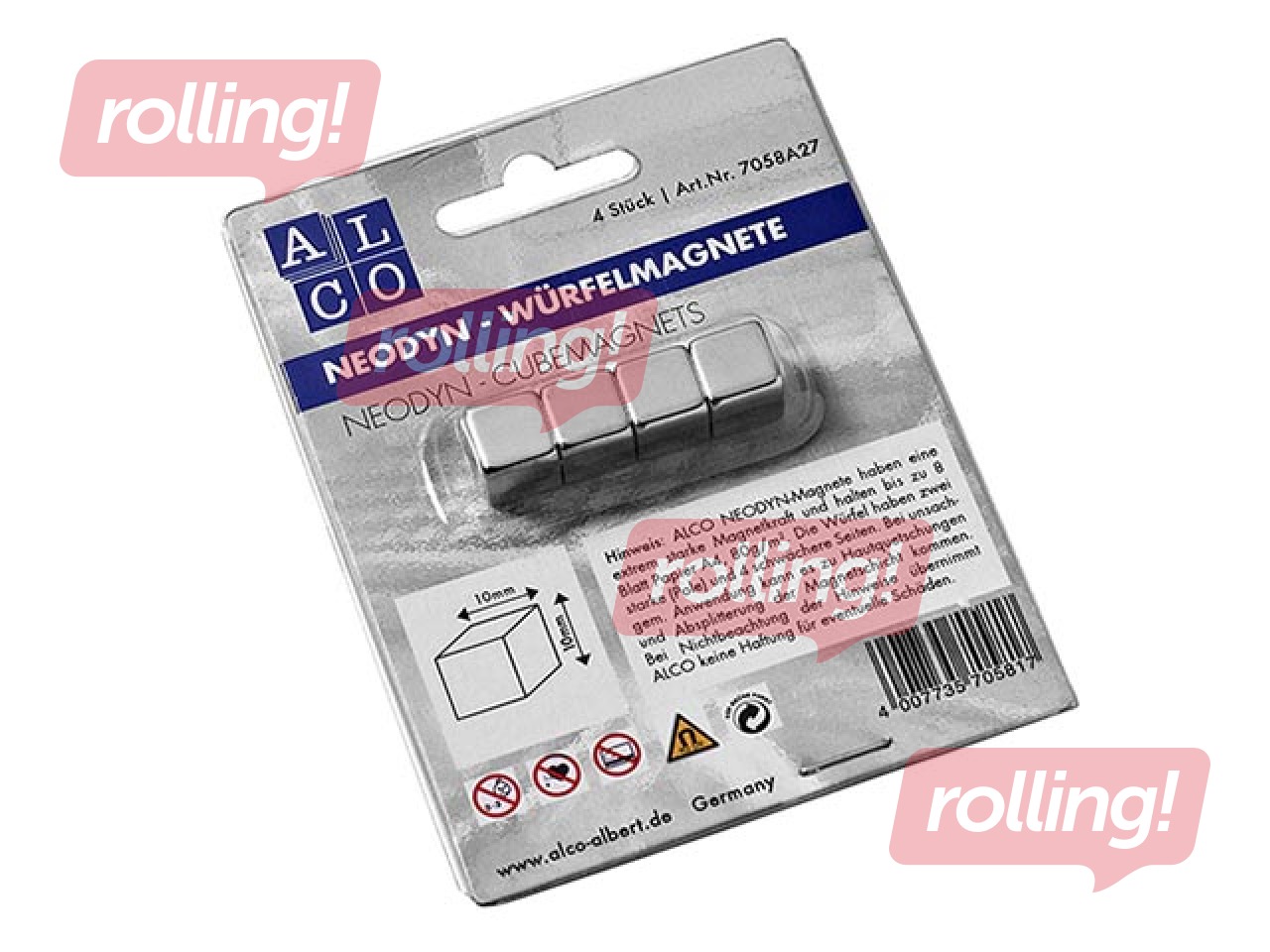 Magnēti kubveida stikla tāfelei ALCO 10x10x10 mm, 4 gab., neodīns