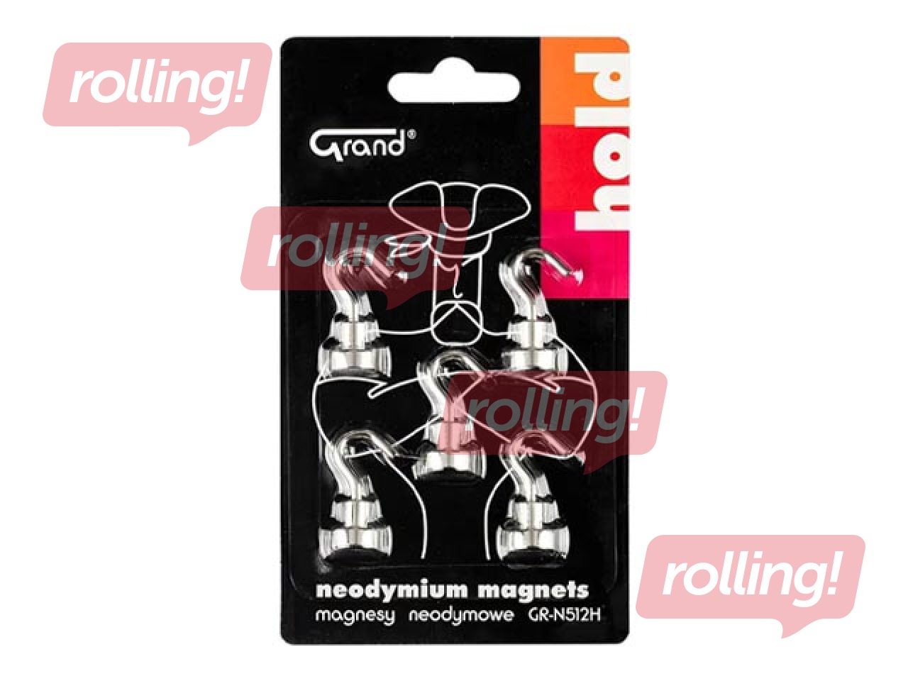 Magnēti Grand, Neodymium, ar āķi, 12mm, 5 gab.